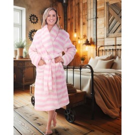 Alexander Del Rossa Fluffy Robe, Fuzzy Robe for Women, Warm Soft Fluffy Robes for Women, Womens Robe Fuzzy Pastel Stripes Medium (A0302P10MD)