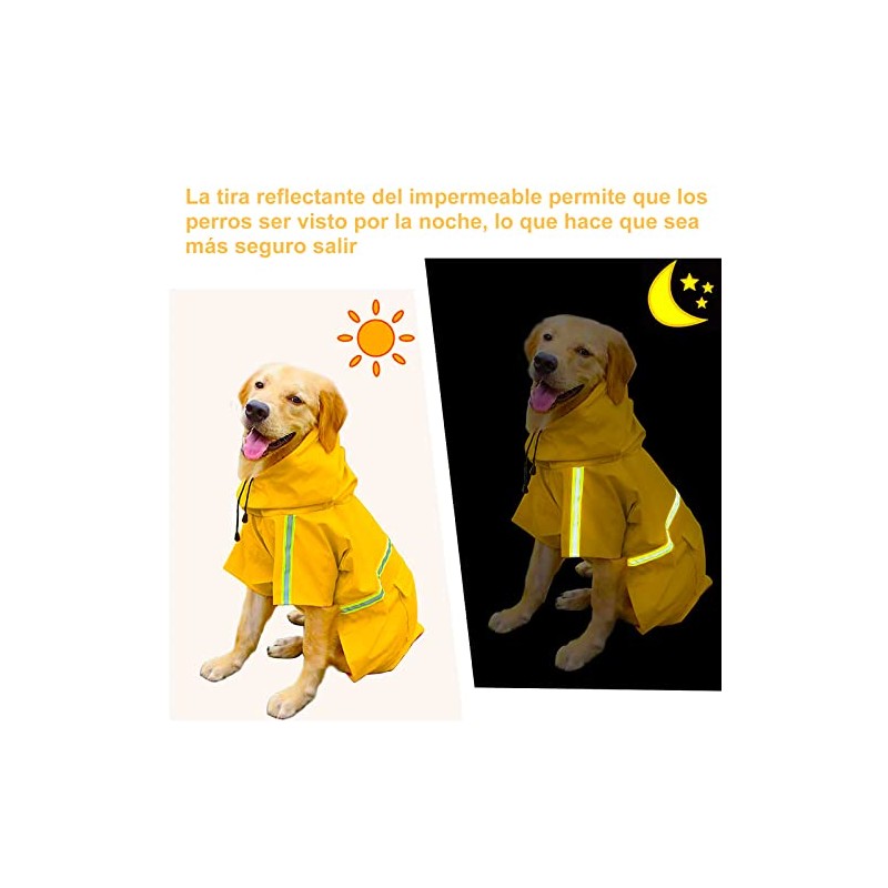 Impermeable para Perros con Capucha con Rayas Reflectantes，Ajustable，Resistente al Agua,