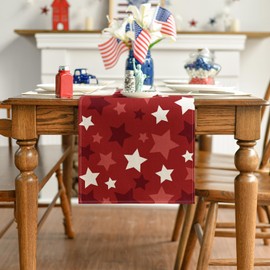 Artoid Mode Stars Red 4th of July Table Runner, Patriotic Seasonal Memorial Day Kitchen Dining Table Decoration for Home Party Decor 13x72 Inch