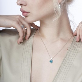 Heart Aquamarine Necklace 925 Sterling Silver Pendant Crystal Necklace Aquamarine Jewelry Gem Necklace Birthstone Necklaces for Women