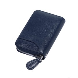 GADIEMKENSD Credit Card Holder Small Rfid Wallet Zipper Genuine Leather Accordion Wallets Case for Men Women id Compact Slim Zip 12 Individual Credit Card Slots And 2 Cash Slots Dark Blue