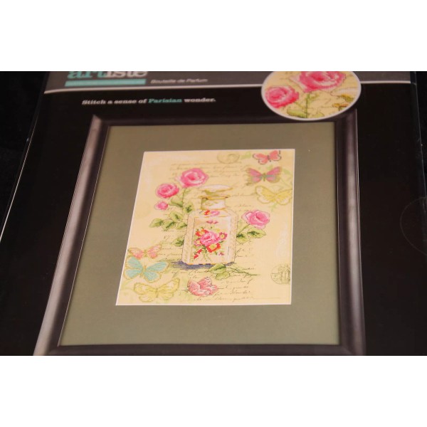 Artiste Perfume Bottle butterflies flowers Artiste Counted Cross Stitch Kit