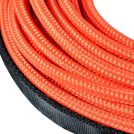 amopacorp 5pcs 50' x 1/4" Orange Synthetic Winch Rope 7000LBs w/All Heat Guard Rock Protector Sleeve for Recovery Car ATV UTV Ramsey KFI