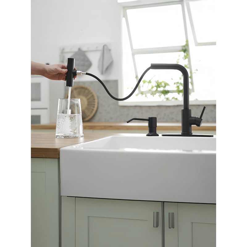 Black Kitchen Faucets with Pull Down Sprayer,Waterfall Kitchen Sink Faucet