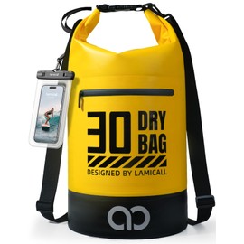 Lamicall Waterproof Dry Bag (5L/10L/20L/30L/40L), Waterproof Bag with Included Waterproof Phone Pouch, Adjustable Strap, Drybag for Boat Swimming Canoe Fishing Rafting Snowboarding - Yellow(30L)