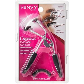 i-ENVY Cageless Eyelash Curler with Extra Silicone Refill Pad, Pinch-Free Precision Lash Tool for Lifted Lashes, Flat Wide Opening Works on Small Inner & Outer Eyelashes, Loop Free Comfort Handle