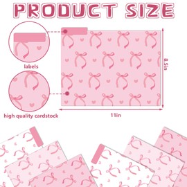 ‎JarThenaAMCS 12Pcs Pink Bow File Folders Letter Size Coquette Bowknot Heart Decorative File Pockets with 1/3 Cut Tab for Filing Cabinet Home Office Supplies, 8.5 x 11 Inch