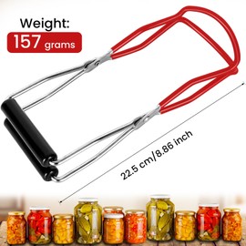 Canning Jar Lifter, Canning Tongs, Mason Jar Lifter, Stainless Steel Canning Supplies, Home Canning Supplies, Jar Tongs with Rubber Grip Handle for Standard and Wide Mouth Size Jars (Red)