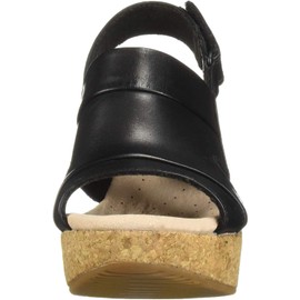 Clarks Women's Annadel Ivory Wedge Sandal, Black Leather, 085 W US