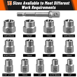 Yejesiy 14PCS Premium Bolt Extractor Kit, Stripped Bolt Extractor Socket Set with 3/8 Inch Adapter, Easy Out Lug Nut Remover for Rusted, Rounded, Damaged Nuts Screws