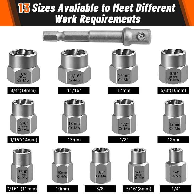 Yejesiy 14PCS Premium Bolt Extractor Kit, Stripped Bolt Extractor Socket