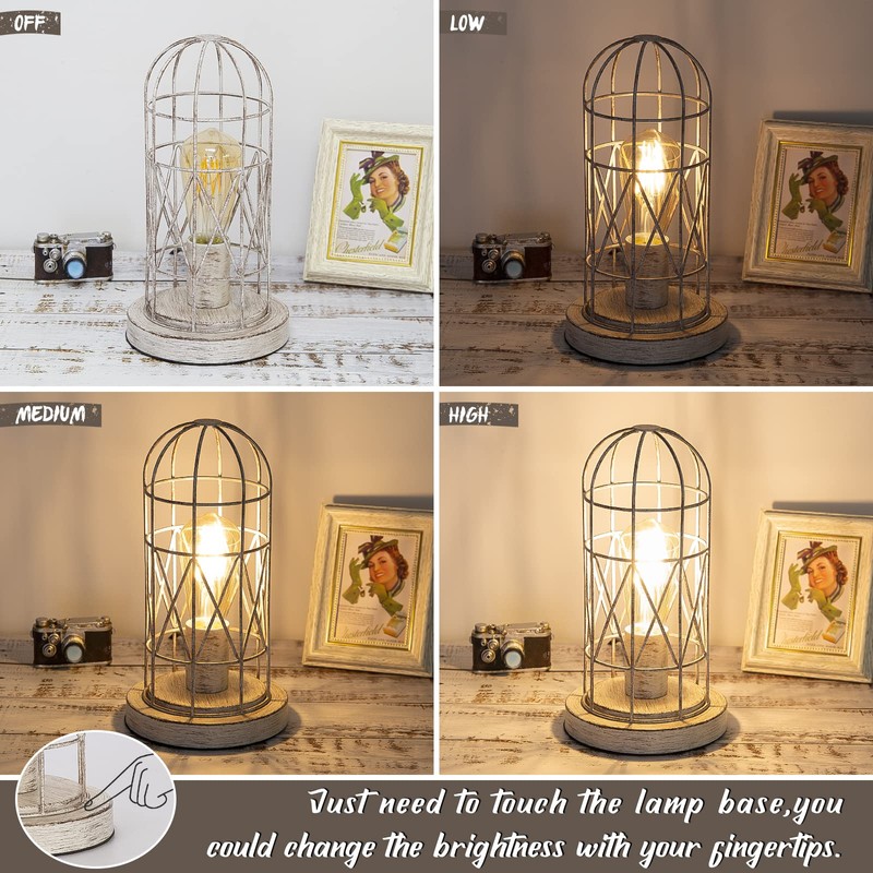Small Table Lamp, Touch Control Table Lamp with Brushed White