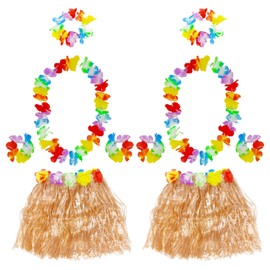 FUIPVGI 10 Piece Hawaii Hula Set Hawaii Party Costume Set, Hawaii Costume Women, Hawaiian Hula Set with Grass Skirt Necklace Bracelets Headband for Summer Beach Party Decoration Birthday