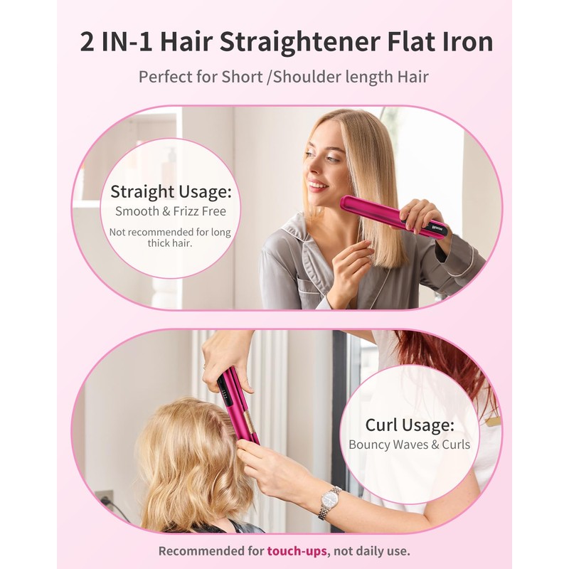 Hoson Cordless Hair Straightener,Portable Mini Flat Iron Travel for Bangs,Short