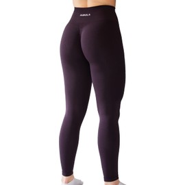 AUROLA Workout Leggings for Women Seamless Scrunch Tights Tummy Control Gym Fitness Girl Sport Active Yoga Pants (XL, Winetasting)