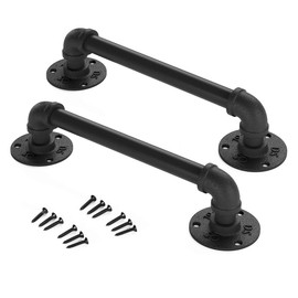 SMARTSTANDARD 11 Inch Pipe Barn Door Pull Handle, Industrial Rustic Black Stair Handrail, Grab Bar for Sliding Door, Gate, Garage, Pack of 2