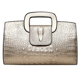 ZLMBAGUS Women Vintage Flap Tote Top Handle Satchel Handbags PU Leather Clutch Purse Alligator Print Casual Messenger Shoulder Crossbody Bag Z-Gold