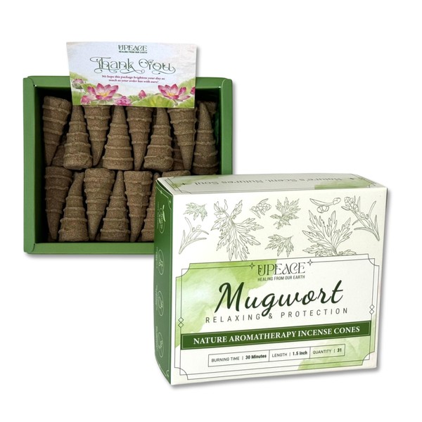 Organic-Natural-Non-Toxic-Mugwort-Backflow-Incense-Cones (31 Waterfall Cones)| 30 Minutes Long Lasting Burn for