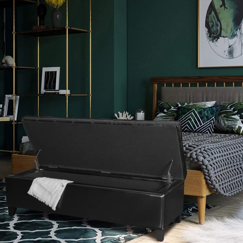 Joveco 51" Rectangle Button Tufted Bonded Leather Storage Ottoman Bench