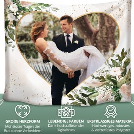 Hochzeitsheld® - Wedding Heart to Cut Out Including 2 Scissors - 200 x 180 cm - Heart for Cutting Wedding as a Wedding Game or Registry Office Decoration - Wedding Sheet for Cutting Out Eucalyptus