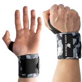KINETIC EVOLUTION Sports Wrist Wraps [1 Pair] Wrist Wraps Ideal for Bodybuilding, Fitness, Weightlifting, CrossFit, Powerlifting, Training (Grey Camouflage)