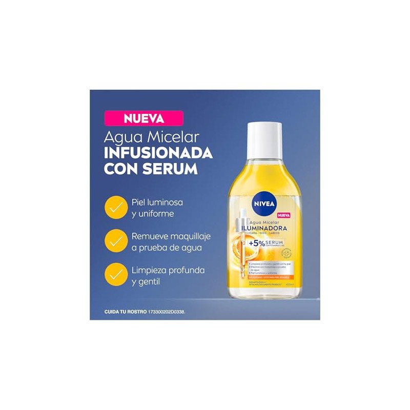 NIVEA Agua Micelar Iluminadora Infusionada con Serum 400ml +5% Suero