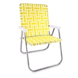 Lawn Chair USA | Folding Aluminum Webbed Chair for Camping, Sports, and Beach | Magnum - Yellow and White with White Arms