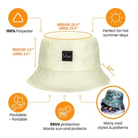 Vibe Festival Gear Bucket Hat Unisex for Men Women Fashion Fishing Hat Cute Fisherman Cap, White, Large