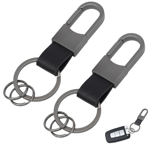 SLIVERBA Pack of 2 leather key rings, leather car key