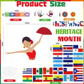 Hispanic Heritage Month Decorations Bulletin Board Set, Spanish Heritage Month Bulletin Board with Latin American Flags Board Border Paper Flowers, Spanish Classroom Decor for Door Wall Party Supplies
