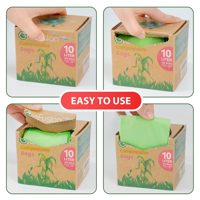 GreFusion Organic Waste Bags 10 Litre x 100 Biodegradable Foil