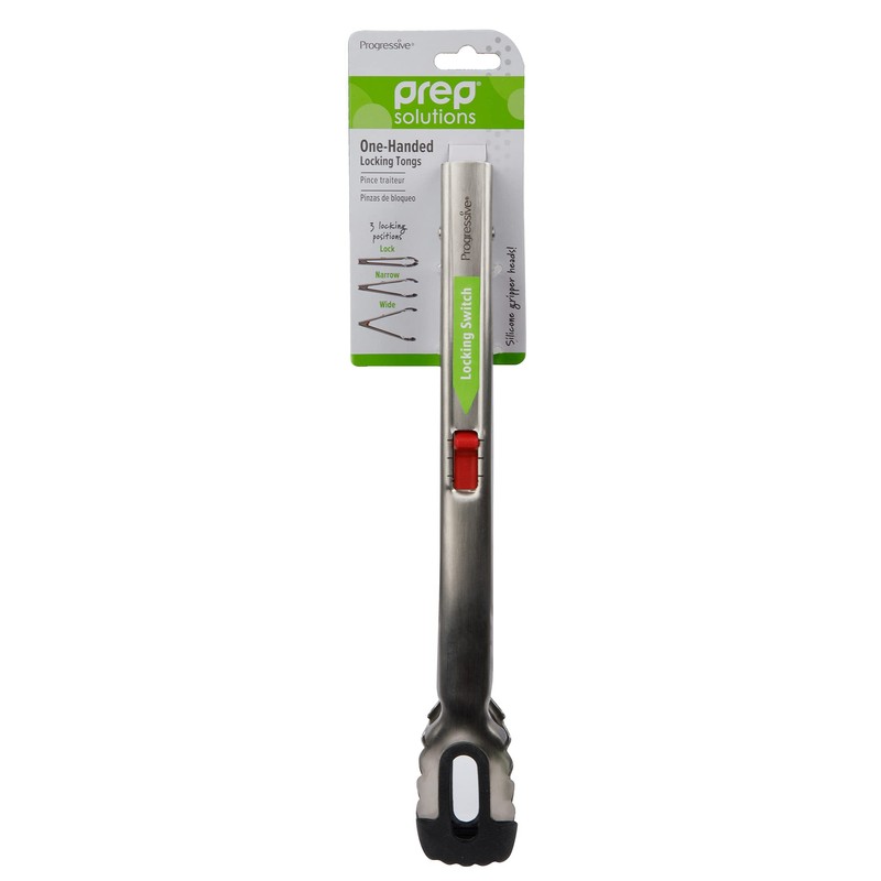 Prep Solutions 12 Inch Stainless Steel, One-Handed Locking Tongs