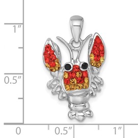 JewelryWeb 15.5mm 925 Sterling Silver Rhodium Plated Polished Orange Crystal Lobster Pendant Necklace-Pendant for Women