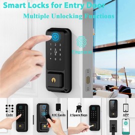 CINOP WiFi Front Door Lock with Handle Set, App Control, Smart Locks for Front Door Touchscreen keypad, Keyless Entry Door Lock Fingerprint Deadbolt, Auto Lock (Black)