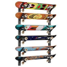 YMYNY Skateboard Wall Mount, 6 Layer Skateboard Rack Holder, Snowboard Wall Mount for Storage Longboard Deck Organizer, Skateboard Display Stand for Home Garage, UHSD001B