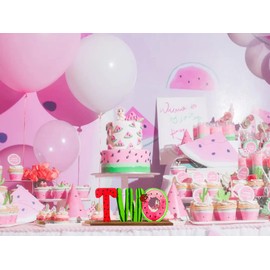 Watermelon TWO Letter Sign Wooden Table Centerpieces Baby JJ Theme Second Birthday Centerpieces Photo Props Party Decorations for Baby Boys Girls 2nd Birthday