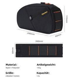 Kapsuen Bicycle top tube bag, 1.5 L waterproof frame bag, bicycle bag for road bike, mountain bike, e-bike, gravel bike