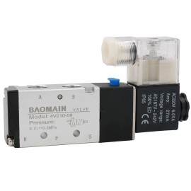 Baomain Pneumatic Air Control Solenoid Valve 4V210-08 220V Ac 5 Way 2