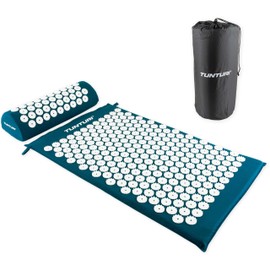 Tunturi Acupressure Mat with Cushion - Acupuncture Mat - Spiked Mat for Back, Neck, Foot, Full Body - 2-in-1 Nail Mat Acupressure Mat - Anti Stress - 68 x 42 x 2 cm - Petrol Blue