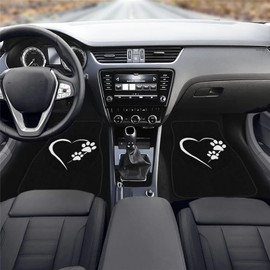 Suhoaziia White Dog Paw Heart Car Floor Mats 4 Piece Set for Front Rear Seats, Durable Floor Carpet Heavy Duty Rubber Back Universal Fits