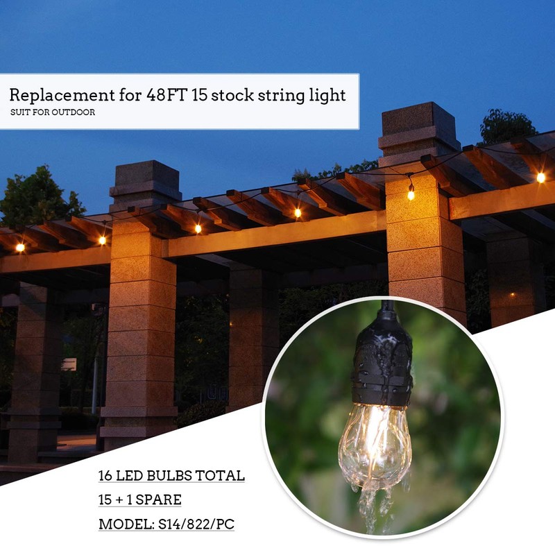 Jslinter S14 1W Outdoor String Lights Bulbs LED, Shatterproof &