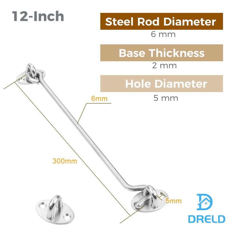 Dreld 12" Cabin Hook Eye Latch for Doors, 2Pack Eye