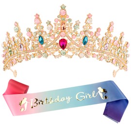 COCIDE "BIRTHDAY GIRL Birthday Sash and Crowns for Women Crystal Birthday Sashes for Women Party Decoration for Happy Birthday Gift Accessory