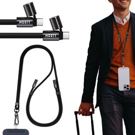 Fast Charging Lanyard Portable Cellphone Lanyard Type C to USB C Charging Cable(PD 60W) Durable Adjustable Multiple Use Lanyard Charge Cord for Outdoors Travelling Shopping fast charge - Color: Black