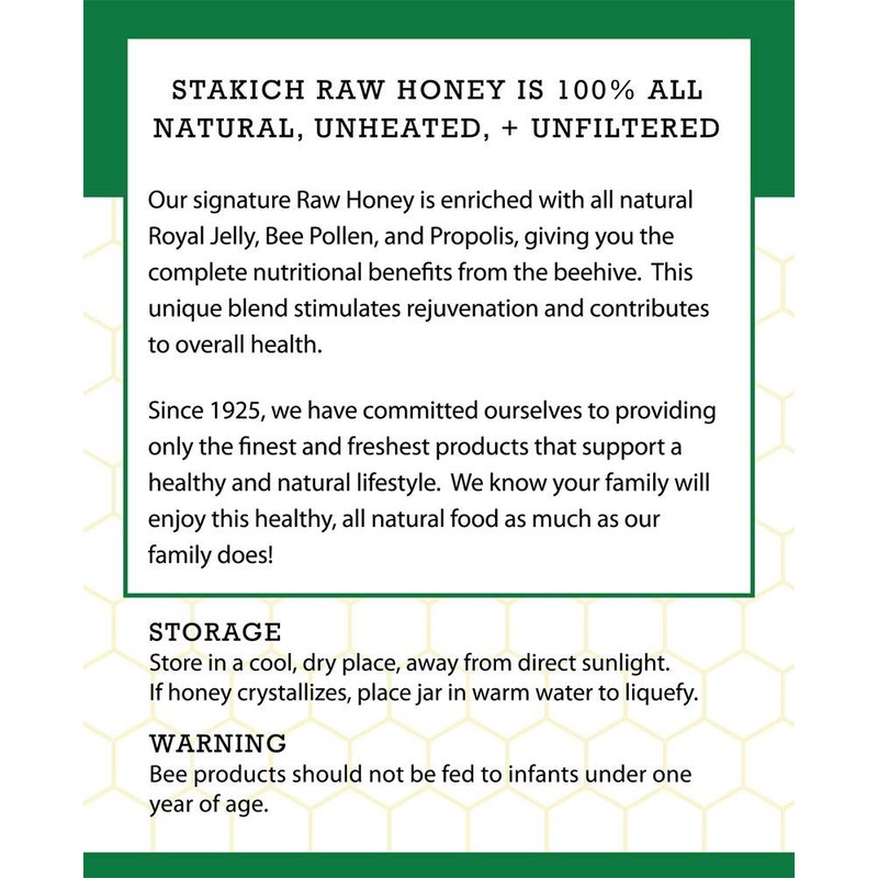 Stakich Royal Jelly, Bee Pollen, Propolis Raw Honey - Pure,