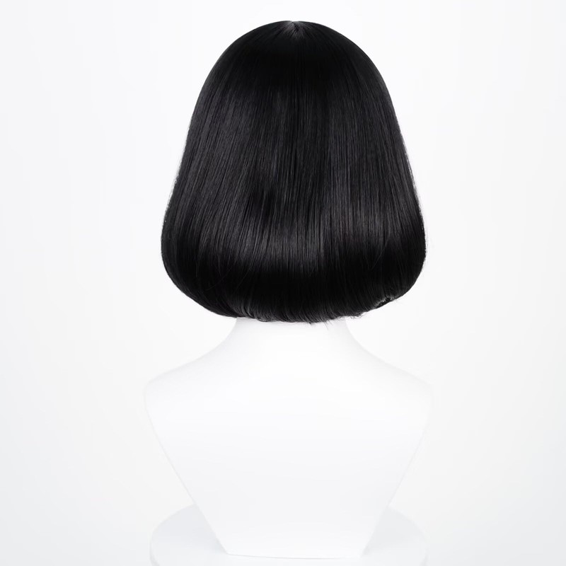Black Bob Women Men Short Straight Wig with Bangs Heat