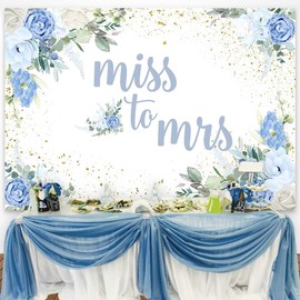 Sensfun 7x5ft Miss to Mrs Backdrop for Bridal Shower Blue White Floral Gold Dots Photography Background Bride to Be Wedding Engagement Party Decorations Bachelorette Party Banner Supplies Props