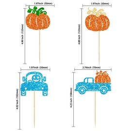 24 piezas de decoración de calabaza, camión de cosecha con purpurina, decoración de tartas, decoración para cosecha, día de Acción de Gracias, boda, cumpleaños, fiesta, suministros azul