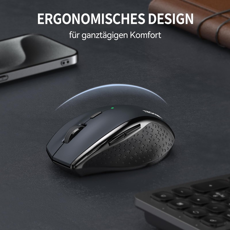 TECKNET Bluetooth Maus, 4800 DPI Maus Kabellos (Tri-Mode: BT 5.0/3.0