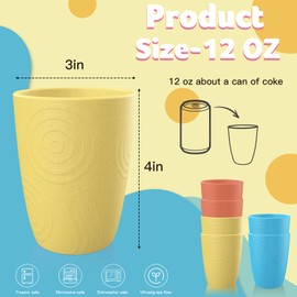 Homienly Wheat Straw Cups Set of 6-12 OZ Reusable Plastic Cups Stackable Drinking Cups with Etched Pattern Unbreakable Cups for Kitchen Dishwasher Safe Cups Water Tumblers (Shoreline Color)